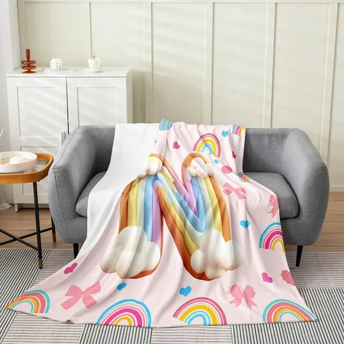 Miniatura 30 de Erosebridal Rainbow English Alphabet Fleece Throw Blanket 40"x50" - Ultra-Soft for Couch Sofa Bed,Cartoon Letters Flannel Blanket,Love Hearts Fuzzy