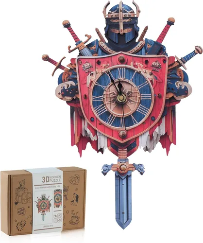 Miniatura 12 de Rompecabezas de madera 3D para adultos, kit de modelo de reloj de dragón azul con péndulo, rompecabezas 3D para adultos, kit de reloj de pared DIY