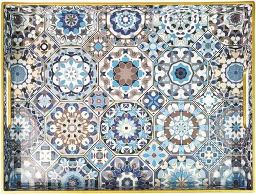 Miniatura 20 de Bandeja de servir azul con 4 asas, bandeja decorativa de plástico para mesa de café, otomana - Ideal para sala de estar y baño. 15 x 11 x 1.9