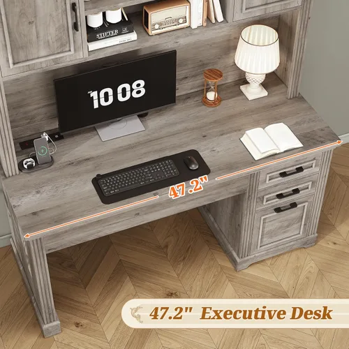 Miniatura 5 de SEDETA Escritorio de oficina con 3 cajones, escritorio para computadora ejecutivo de 47.2" con cajones de almacenamiento y aparador, escritorio