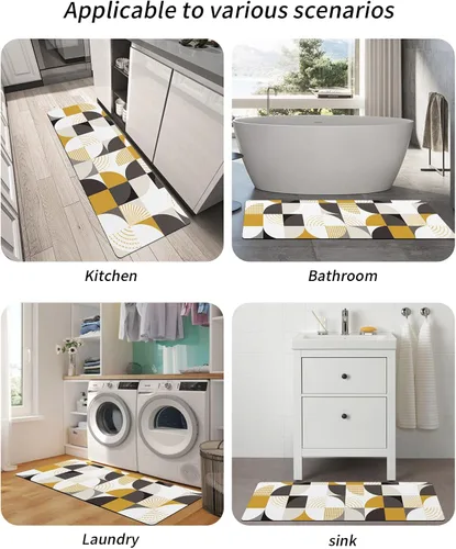 Miniatura 5 de Tapete de baño geométrico para bañera, antideslizante, de secado rápido y absorbente, de tierra de diatomeas, tapete de cocina, tapete abstracto