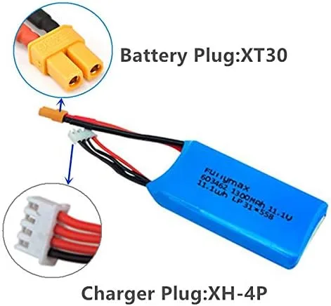 Miniatura 4 de CBB Batería de litio de 11.1 V 1300 mAh para avión Wltoys XK X450 RC Avión de ala fija, paquete de 2 con cargador USB