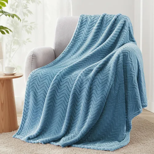 Miniatura 24 de Exclusivo Mezcla - Manta individual para cama, mantas de forro polar ligeras y acogedoras con textura ondulada decorativa, adecuadas para el Verde