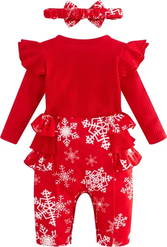 Miniatura 2 de Yousie Mameluco de manga larga con volantes para bebé recién nacida, traje de otoño e invierno con diadema