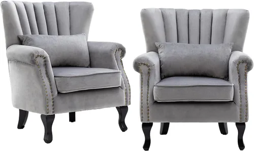Miniatura 9 de CHAIRUS - Silla decorativa moderna de mediados de siglo con respaldo de canal, cómoda silla de sofá individual, silla con reposabrazos y almohada