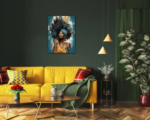 Miniatura 219 de Arte de pared afroamericano, decoración de rey y reina bailarín negro para sala de estar, arte de pareja de amor negro para dormitorio, lienzo