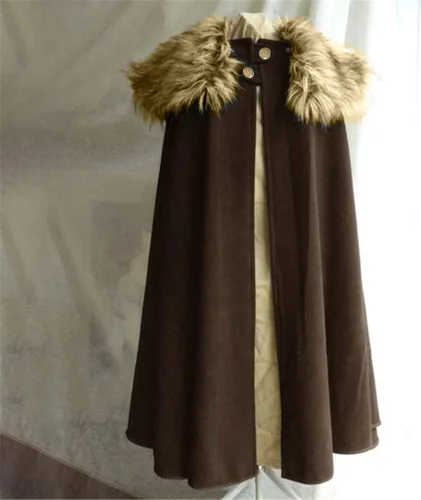 Miniatura 11 de Capa para hombre, abrigo de invierno cálido gótico de lana sintética con cuello de piel sintética, capa larga, capa vintage medieval vikinga