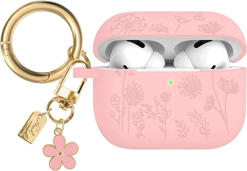 Miniatura 13 de Funda con grabado de flores compatible con AirPods Pro 2 2022, funda de silicona para AirPods Pro de 2ª/1ª generación con bonito llavero de flores