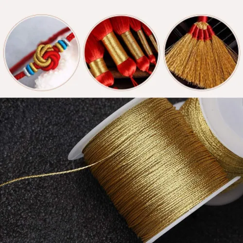 Miniatura 7 de Pengxiaomei Cuerda metálica dorada de 218 yardas/656 pies, cuerda de hilo dorado de 2 bobinas para hacer pulseras, hilo de fabricación de joyas