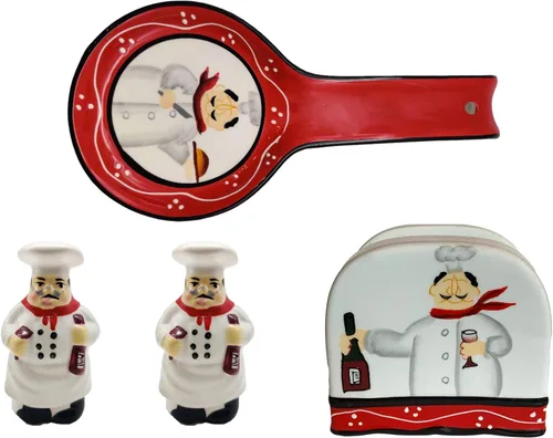 Miniatura 11 de ACK Ceramic Tuscany Roamer Rooster - Juego de 4 estufas de cerámica pintadas a mano, coctelera y salera, servilletero y soporte para cuchara, Roamer