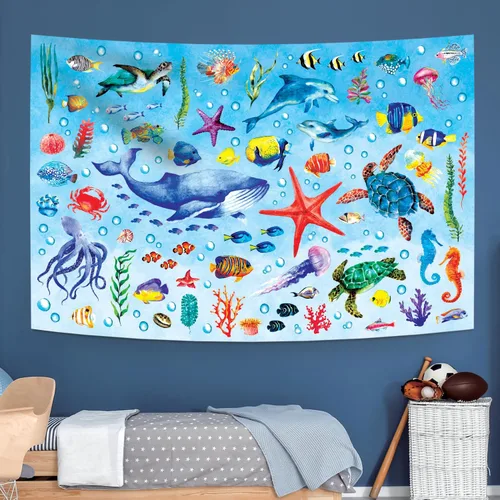 DECOWALL TP-010 - Tapiz de animales marinos de 60 x 40 pulgadas (59.1 in x 39.4 in), póster para niños, aprendizaje educativo, para colgar en la