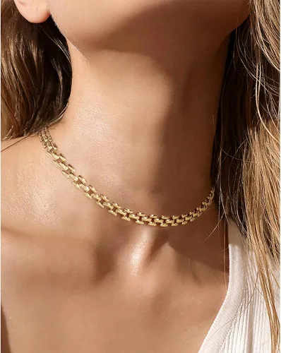 Miniatura 4 de CLASSYZINT Gargantilla gruesa dorada grande y ancha de cadena corta para mujeres y niñas