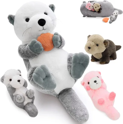 Miniatura 30 de MorisMos - Animales de peluche de lagarto, mamá camaleón gigante de 27 pulgadas con 4 lagartos bebés, juguetes para niños y niñas, mamá iguana