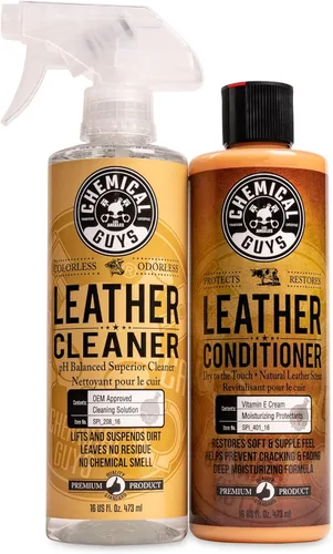 Chemical Guys Kit de limpiador y acondicionador de cuero, limpiador y acondicionador de automóvil, limpia y acondiciona de forma segura interiores