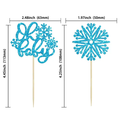 Miniatura 2 de Gyufise 24 adornos de copos de nieve Oh Baby para cupcakes con purpurina azul, decoración de pastel de baby shower congelado para baby shower