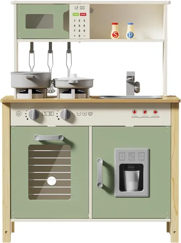 Miniatura 7 de Babytronic Cocina de juego para niños, juego de cocina de madera para niños a partir de 3 años con luces reales, sonidos, estufa, fregadero, horno
