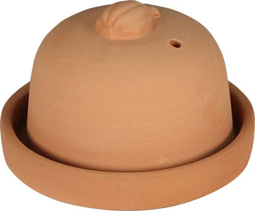 Eurita Terra Cotta - Asador de ajo con tapa y ventilación de vapor, horneador de ajo de arcilla natural para horno o microondas, plato para asar ajo