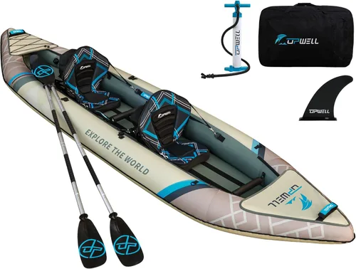 Miniatura 9 de UPWELL Kayak recreativo inflable de 13'6"/11' – 2 personas con piso de punto de caída y accesorios, incluyendo asientos de kayak con soporte