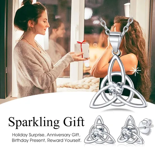 Miniatura 7 de Bestyle Pendiente celta de plata de ley 925 con piedras para mujeres y niñas, bonito adorno de nudo celta con piedra natal encanto, joyería