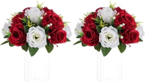 Miniatura 31 de NUPTIO Centros de mesa de flores blancas para mesas: 6 piezas de arreglo de bolas de flores artificiales para fiesta de boda, rosa floral falsa