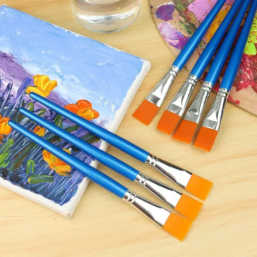 Miniatura 5 de Pinceles de pintura plana de 1 pulgada para pintura acrílica, 12 piezas de pinceles de pintura sintética grandes a granel con mango de madera