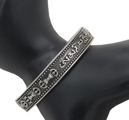 Miniatura 4 de DharmaObjects Pulsera Dorji grande de plata de ley 92.5 maciza Om Mani Padme Compassion Dorji, Metal