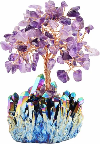 Mookaitedecor - Árbol de cristal con base de cuarzo, bonsái para la riqueza y buena suerte