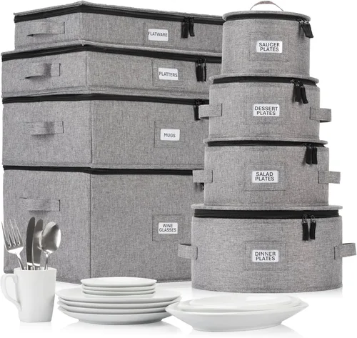 Miniatura 19 de Contenedor de almacenamiento de porcelana para platos de cena - Se adapta a platos de hasta 11.5 pulgadas de ancho - Incluye 12 separadores