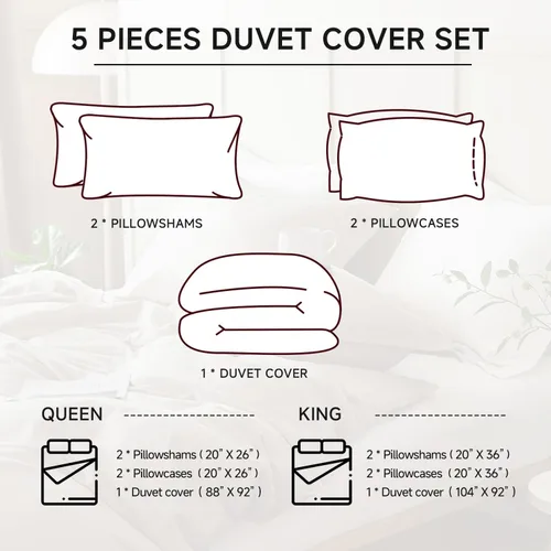 Miniatura 3 de Simple&Opulence - Juego de funda de edredón de lino francés 104"x 92" - 5 piezas (1 funda de edredón, 4 fundas de almohada) - Mezcla de lino natural