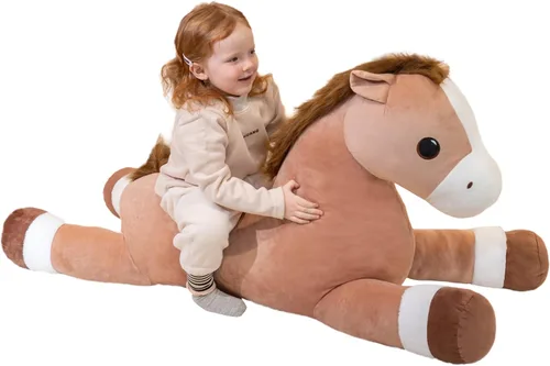 Miniatura 10 de Animales de peluche de caballo gigante, almohada de peluche grande de caballo grande, poni de peluche grande y suave de 37 pulgadas, lindos juguetes