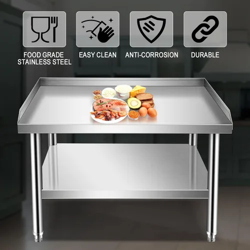 Miniatura 3 de Soporte para parrilla de 24 x 28 x 24 pulgadas, mesa de acero inoxidable con estante inferior de almacenamiento ajustable, soporte