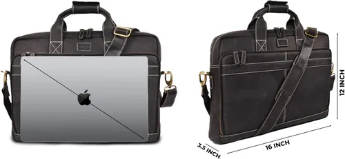 Miniatura 7 de LEATHER VILLAGE 16" Bolsa de Mensajero para Laptop de Cuero para Hombres - Bolso de Hombro de Cuero para Viaje y Oficina - Negro