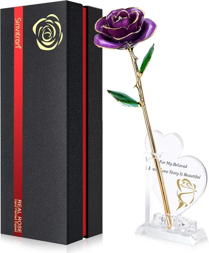 Miniatura 24 de Sinvitron Rosa Infinita Bañada en Oro - Rosa Eternamente Preservada en Resina Flor Eterna para Decoración de Cumpleaños, Día de la Madre, Rojo