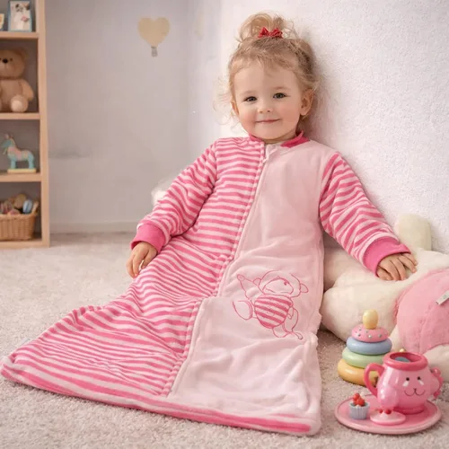 Miniatura 2 de Saco de dormir para bebé, manta de manga larga de terciopelo de algodón para niñas y niños pequeños, rosa, cremallera de 2 vías, sensación de Rosado