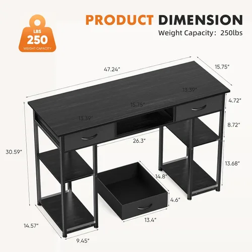 Miniatura 3 de Sweetcrispy Escritorio para juegos de computadora con cajones, 48 pulgadas, para oficina en casa, dormitorio, escritura, estudio, mesa de PC