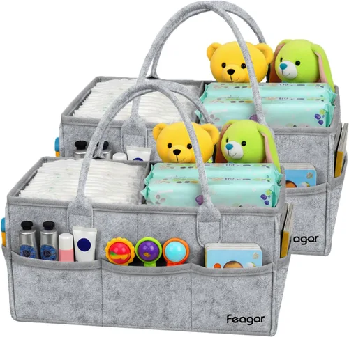Miniatura 9 de Feagar Organizador de pañales para bebé, 15 pulgadas grande con 8 bolsillos y 2 divisores, cesta de almacenamiento portátil para guardería