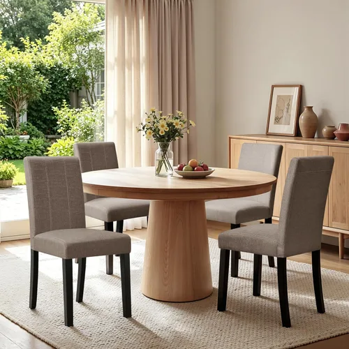 Miniatura 43 de CHUN YI Juego de 4 sillas de comedor tapizadas de piel sintética con ribete de cabeza de clavo y patas de madera, sillas laterales Parsons modernas