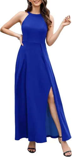 Dressystar Vestido de sirena para mujer, vestido de sirena con abertura halter, elegante, largo, formal, vestido de graduación, cóctel, boda,