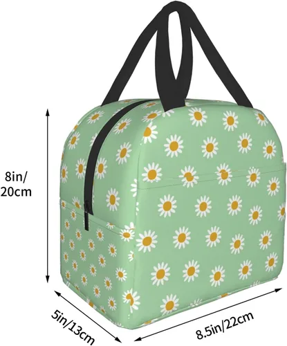 Miniatura 3 de Lonchera térmica verde con margaritas para adultos, niños, niñas, mujeres, trabajo, oficina, escuela, picnic, playa, lonchera reutilizable