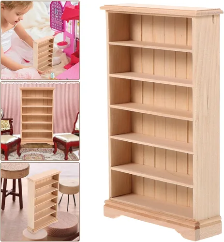 Miniatura 8 de HANABASS Estantería de madera para casa de muñecas en miniatura de 12 escalas, para decoración de muebles de casa de muñecas y accesorios de micro