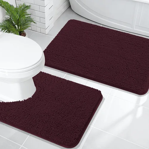 Miniatura 75 de OLANLY Juego de alfombras de baño de 2 piezas, alfombras de baño de chenilla suave y absorbente y alfombra de contorno en forma de U para inodoro