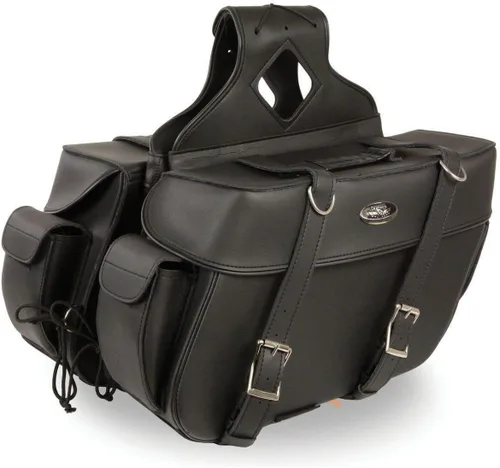 Miniatura 11 de Milwaukee Leather SH66901ZB - Alforjas medianas de PVC negro con 2 correas, colocación por encima, con ribetes reflectantes - Talla única