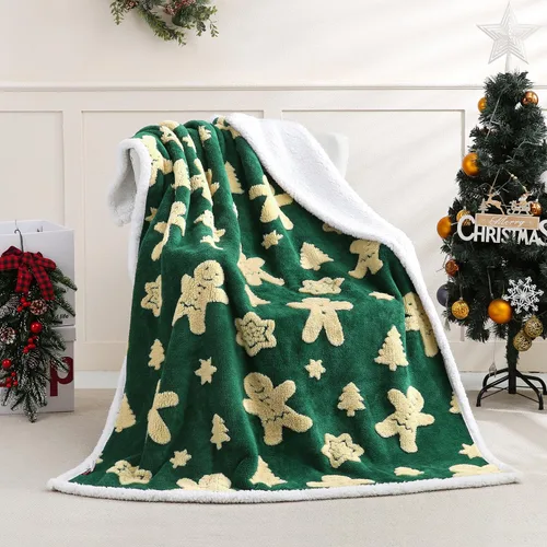 SOCHOW - Manta de forro polar sherpa con jacquard navideño de jengibre, manta de felpa reversible, cálida y difusa, muy suave, para la cama, el sofá