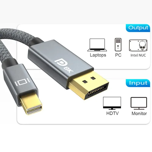 Miniatura 7 de QCEs Cable Mini DisplayPort a Displayport 1.4 de 8K de 10 pies, cable Thunderbolt a DP 8K @60Hz 4K a 144Hz Thunderbolt 2 (video de salida)