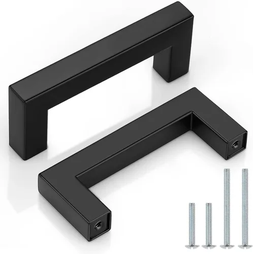 Miniatura 29 de Probrico - Paquete de 5 tiradores de gabinete de barra negro mate, con agujeros de 2.5 pulgadas, tiradores cuadrados de cajón de alacena de acero