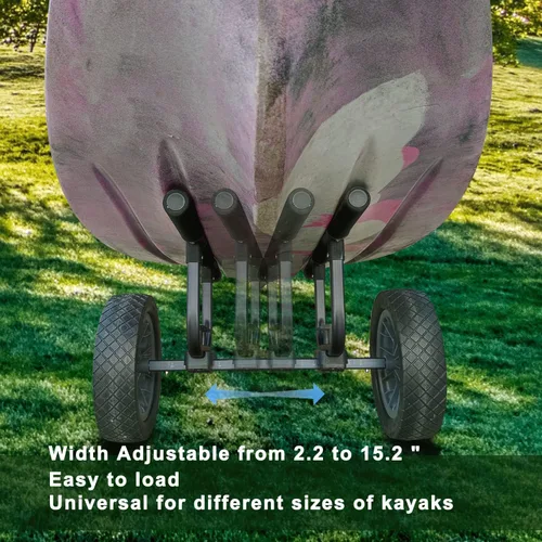 Miniatura 6 de Carrito de kayak resistente, carrito de canoa ajustable de ancho con ruedas de playa planas de 12 pulgadas Gris