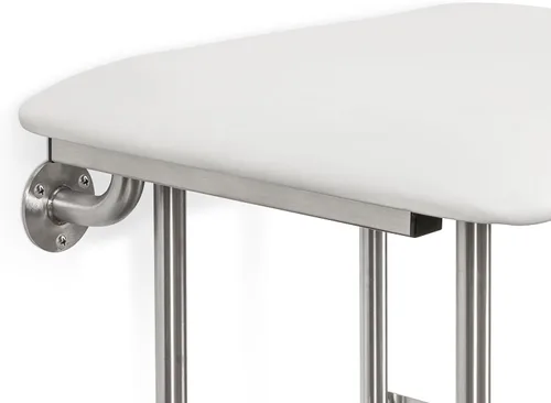 Miniatura 3 de Seachrome Asiento de ducha plegable de 24 x 15 pulgadas con cojín acolchado blanco para montaje en pared con patas, cumple con ADA