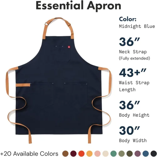 Miniatura 2 de Hedley & Bennett Delantal Esencial – Delantal de Chef con Babero Ajustable y 3 Bolsillos & Anillo para Toalla – Lona de Algodón de 12oz – Azul Azul