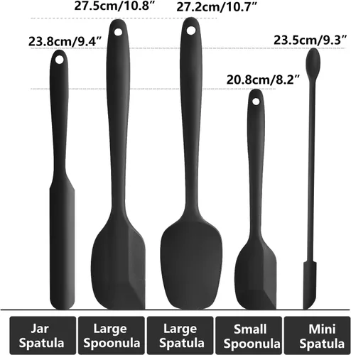 Miniatura 2 de Juego de 5 espátulas de silicona resistentes al calor, juego de espátulas de cocina negras aptas para lavavajillas para utensilios de cocina Negro