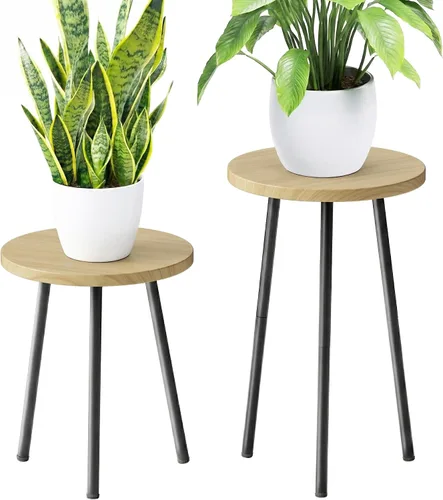 Miniatura 22 de Soporte alto para plantas de interior: soporte de esquina de madera para plantas, paquete de 2 unidades, decoración moderna de mediados de siglo